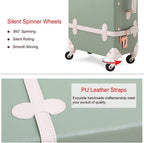 Carry on Suitcase 20 inch PU Trunk Luggage with Spinner Wheels for Women (Matcha Green)