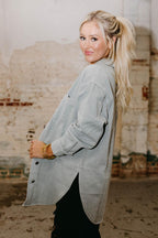 in denim boyfriend jacket top