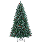 7.5ft Pre-lit Snow Frosted Artificial Christmas Tree with Red Berries and Incandescent Warm White Lights &amp; 1365 Branch Tips
