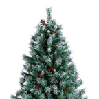 7.5ft Pre-lit Snow Frosted Artificial Christmas Tree with Red Berries and Incandescent Warm White Lights &amp; 1365 Branch Tips