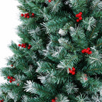 7.5ft Pre-lit Snow Frosted Artificial Christmas Tree with Red Berries and Incandescent Warm White Lights &amp; 1365 Branch Tips