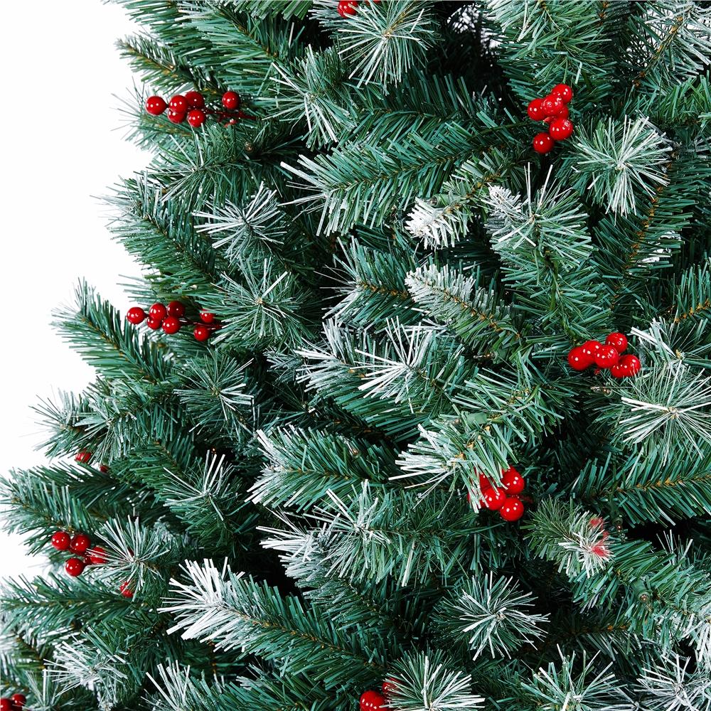 7.5ft Pre-lit Snow Frosted Artificial Christmas Tree with Red Berries and Incandescent Warm White Lights &amp; 1365 Branch Tips