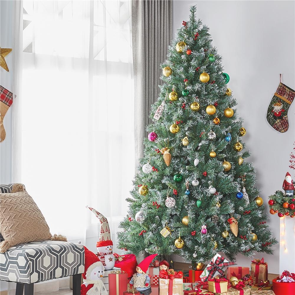 7.5ft Pre-lit Snow Frosted Artificial Christmas Tree with Red Berries and Incandescent Warm White Lights &amp; 1365 Branch Tips