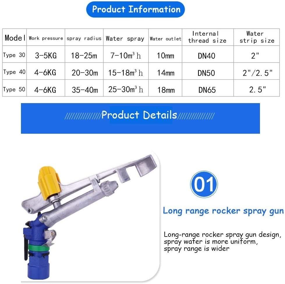 ZHJING Agricultural Irrigation Rocker Sprinkler Garden Lawn Sprinkler 1.5 Inch 2 Inch 2.5 Inch Rotary Spray Gun (Size : DN50)