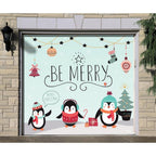 7 ft. x 8 ft. Merry Penguins-Christmas Garage Door Decor Mural for Single Car Garage