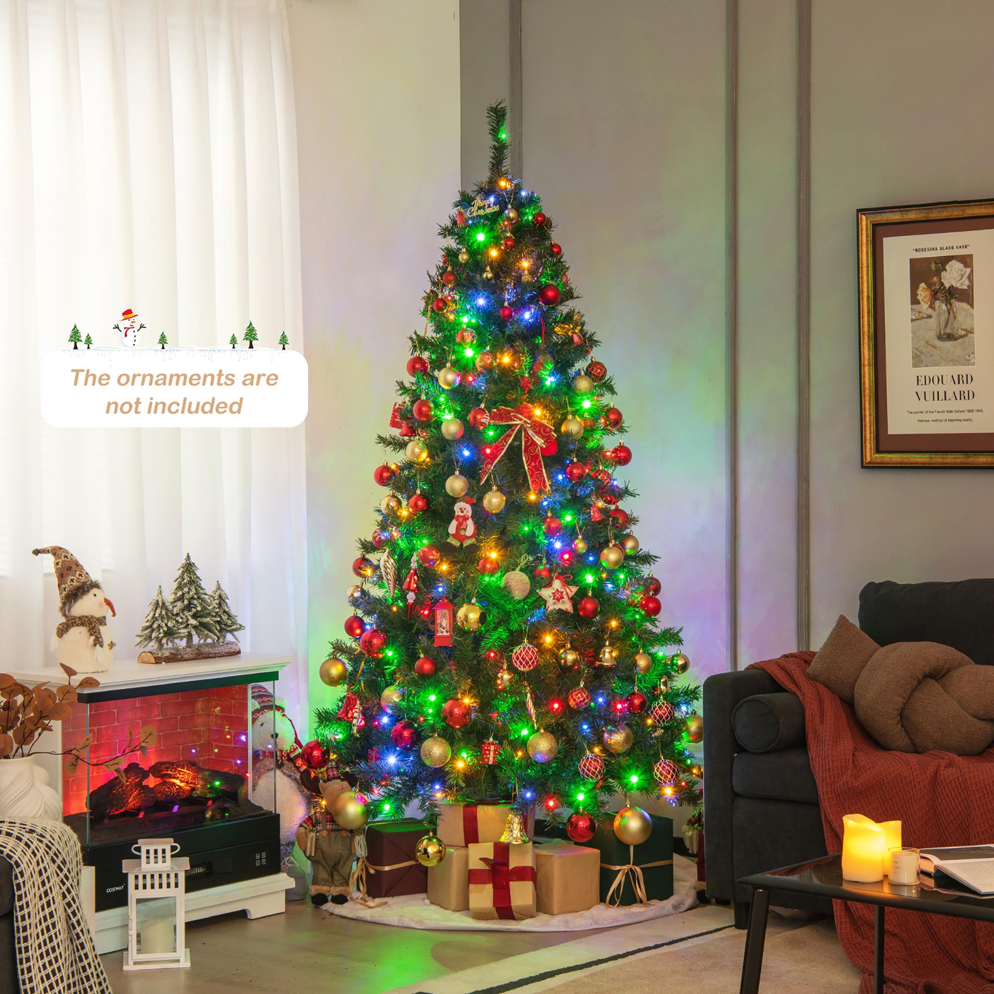 Costway 6FT Pre-Lit Hinged Christmas Tree w/ 260 Multi-Color Lights No Fluffing Required