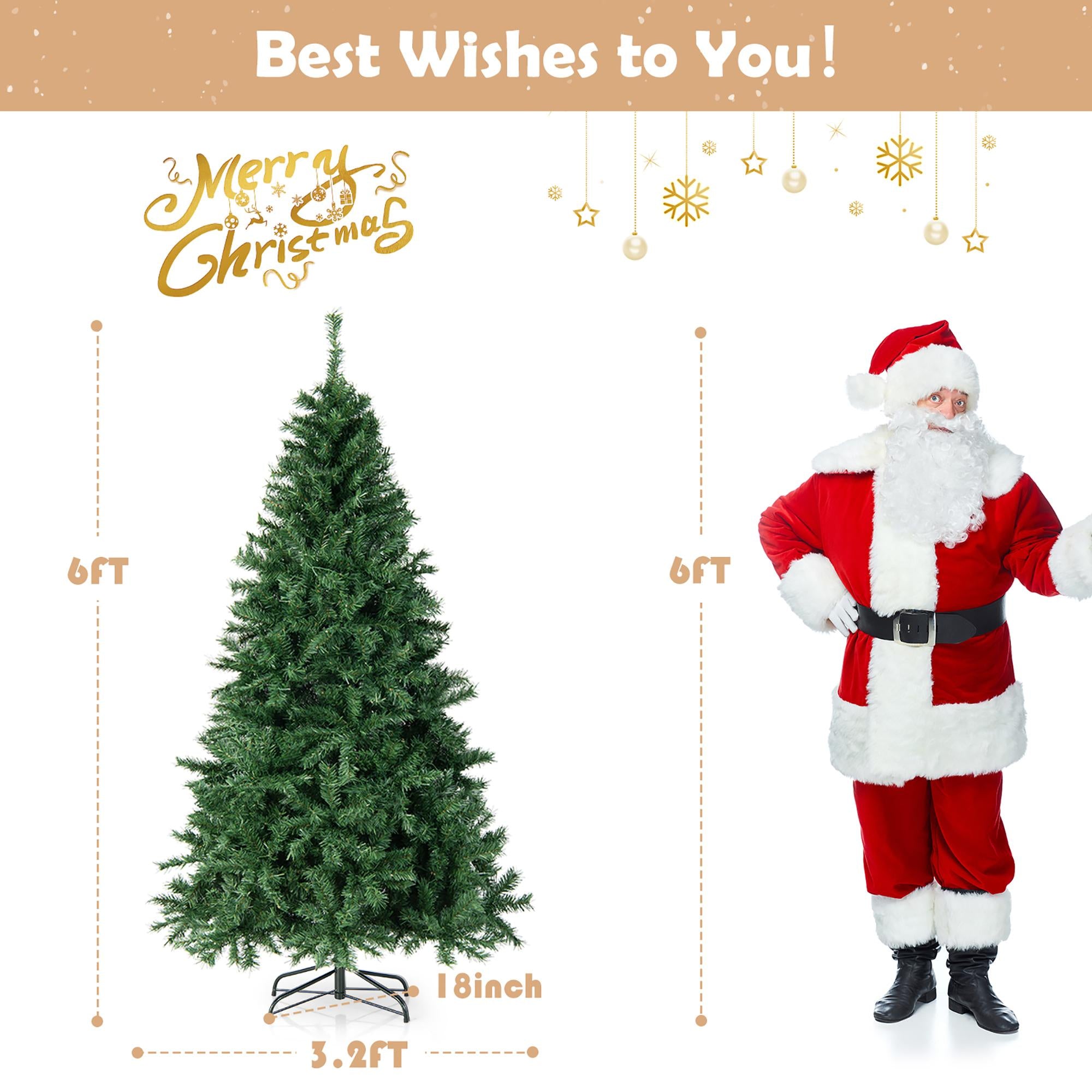 Costway 6FT Pre-Lit Hinged Christmas Tree w/ 260 Multi-Color Lights No Fluffing Required