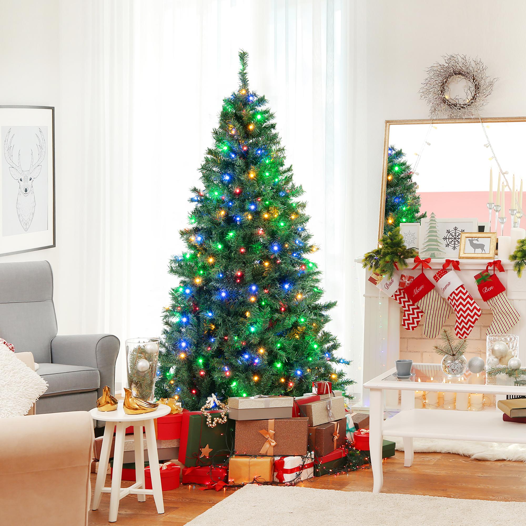 Costway 6FT Pre-Lit Hinged Christmas Tree w/ 260 Multi-Color Lights No Fluffing Required