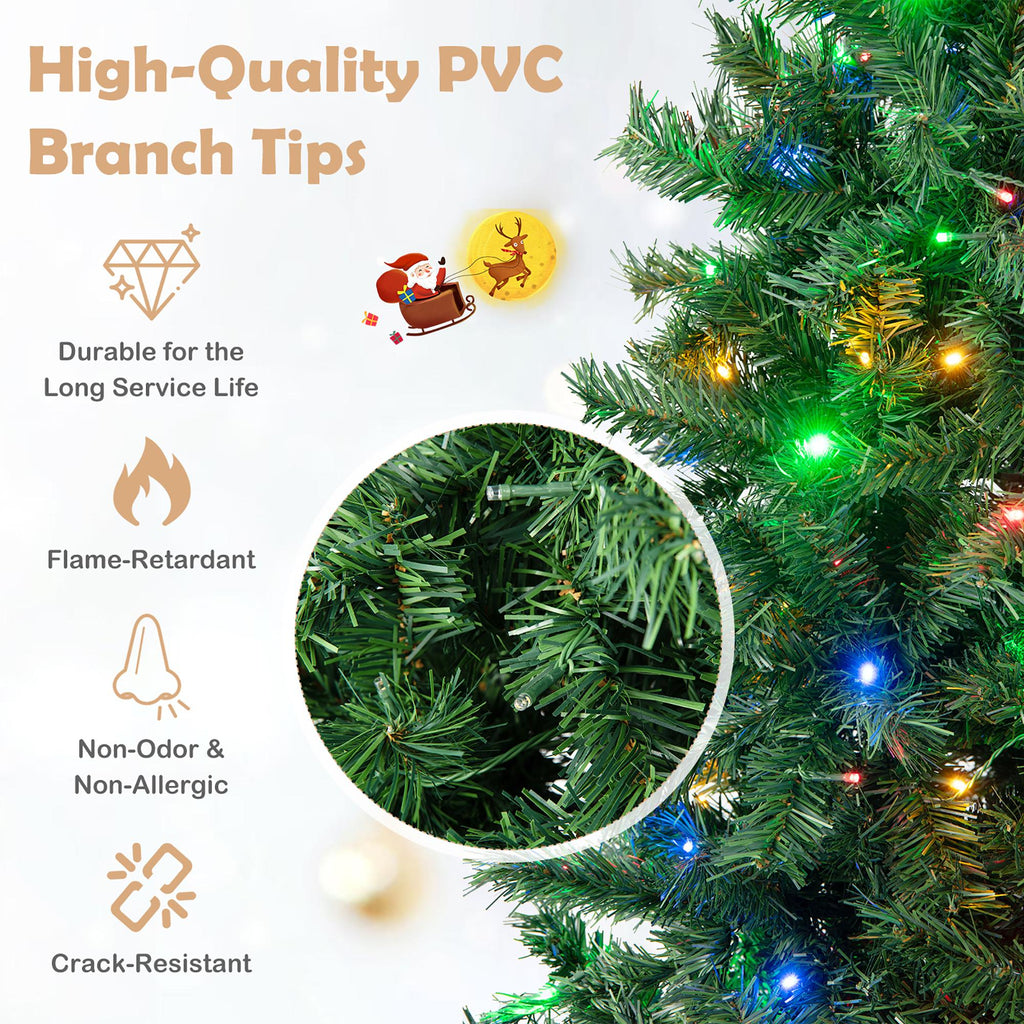Costway 6FT Pre-Lit Hinged Christmas Tree w/ 260 Multi-Color Lights No Fluffing Required