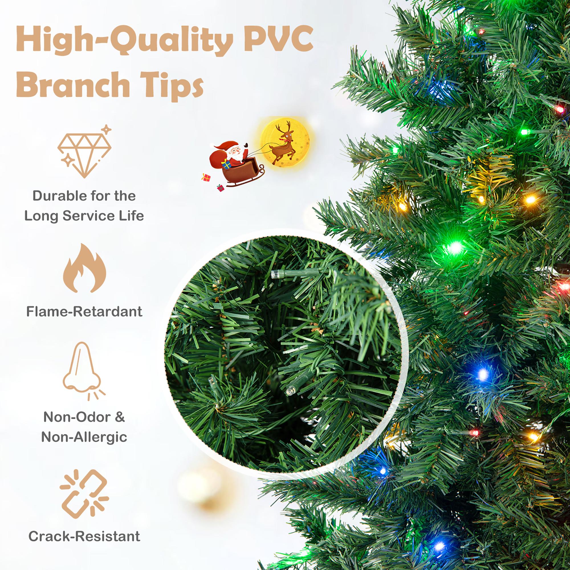Costway 6FT Pre-Lit Hinged Christmas Tree w/ 260 Multi-Color Lights No Fluffing Required