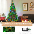 Costway 6FT Pre-Lit Hinged Christmas Tree w/ 260 Multi-Color Lights No Fluffing Required