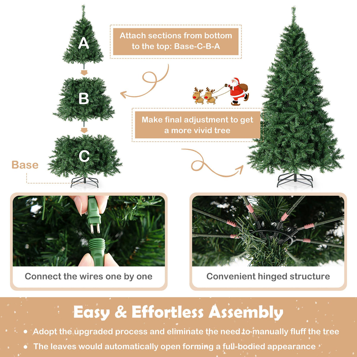 Costway 6FT Pre-Lit Hinged Christmas Tree w/ 260 Multi-Color Lights No Fluffing Required