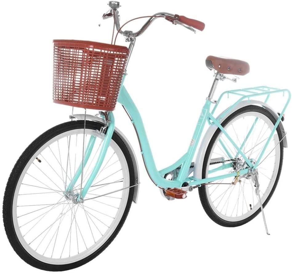 Dengken Women's Bike 26" Nel Lusso Classic Cruiser Retro Bicycle with Bicycle Basket High-Carbon Steel