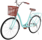 Dengken Women's Bike 26" Nel Lusso Classic Cruiser Retro Bicycle with Bicycle Basket High-Carbon Steel