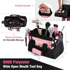 Pink Tool Set, 277 PCS Home Repairing Tool Kit, Pink Tool Bag with 13-Inch Wide Mouth Open StoraBag, Portable Home Tool Kit Including Hammer, Screwdriver, and Household Tools - Pink Ribbon
