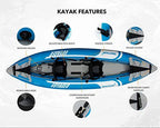 Driftsun Voyager 2 Person Tandem Inflatable Kayak, Includes 2 Aluminum Paddles, 2 Padded Seats, Double Action Pump and More
