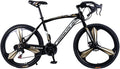 amidoa Road Bike Aluminum 700C Wheels 21 Speed Dual Disc Brakes Full Suspension 26 inch Road Bicycles with Simanos Aluminum Frame for Men Women(Gold), Small