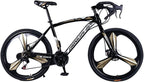 amidoa Road Bike Aluminum 700C Wheels 21 Speed Dual Disc Brakes Full Suspension 26 inch Road Bicycles with Simanos Aluminum Frame for Men Women(Gold), Small