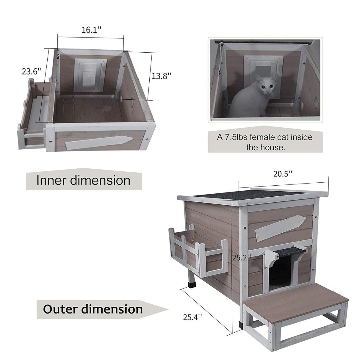 ROCKEVER Outdoor Cat Shelter with Escape Door Rainproof Outside Kitty House
