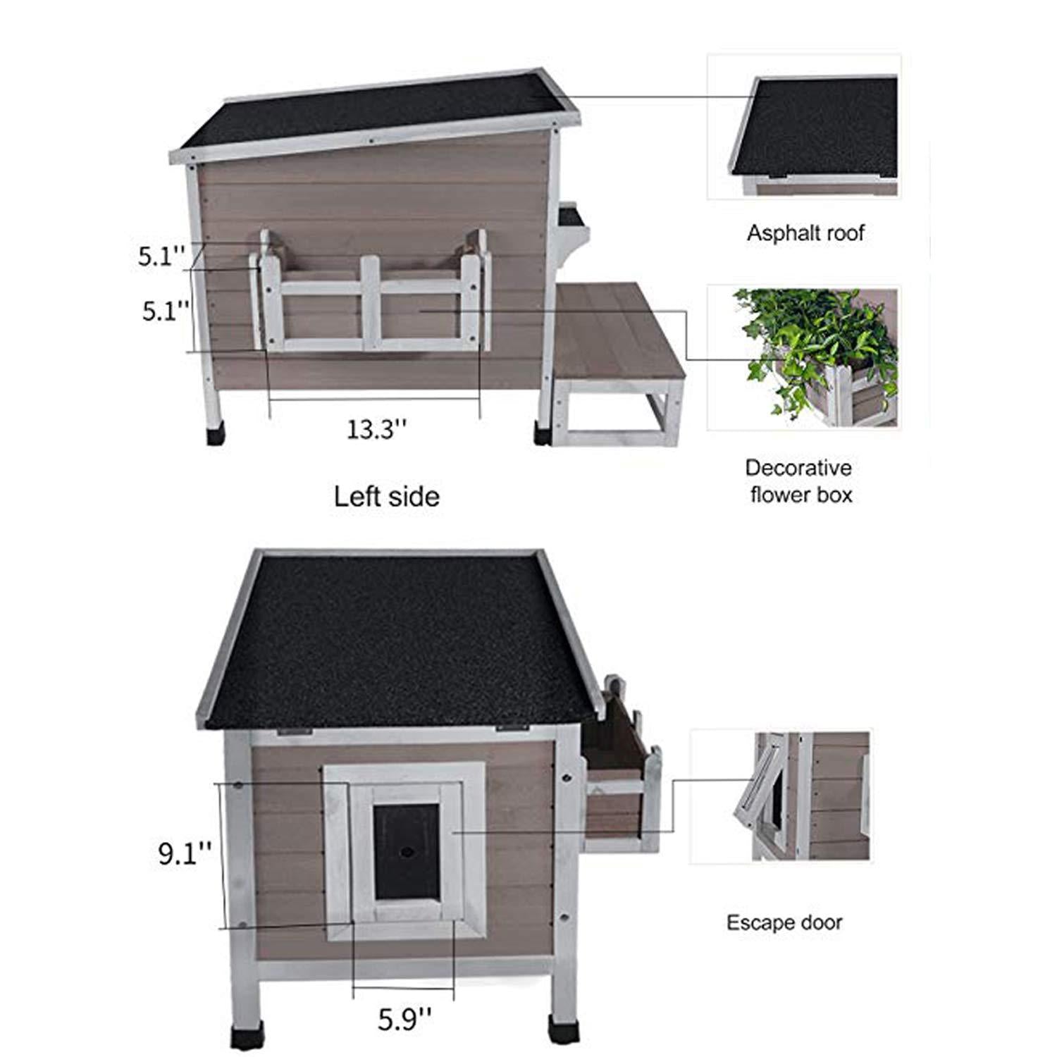 ROCKEVER Outdoor Cat Shelter with Escape Door Rainproof Outside Kitty House