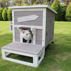 ROCKEVER Outdoor Cat Shelter with Escape Door Rainproof Outside Kitty House