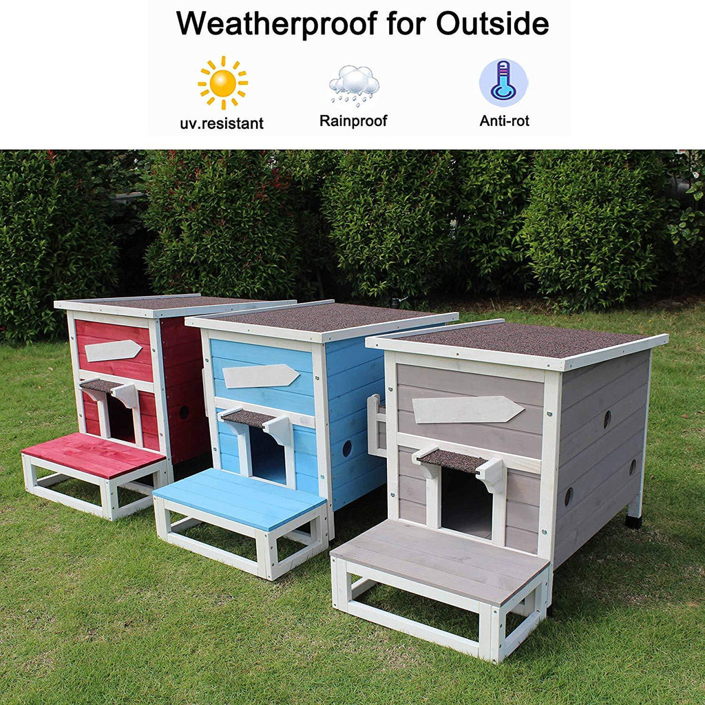 ROCKEVER Outdoor Cat Shelter with Escape Door Rainproof Outside Kitty House