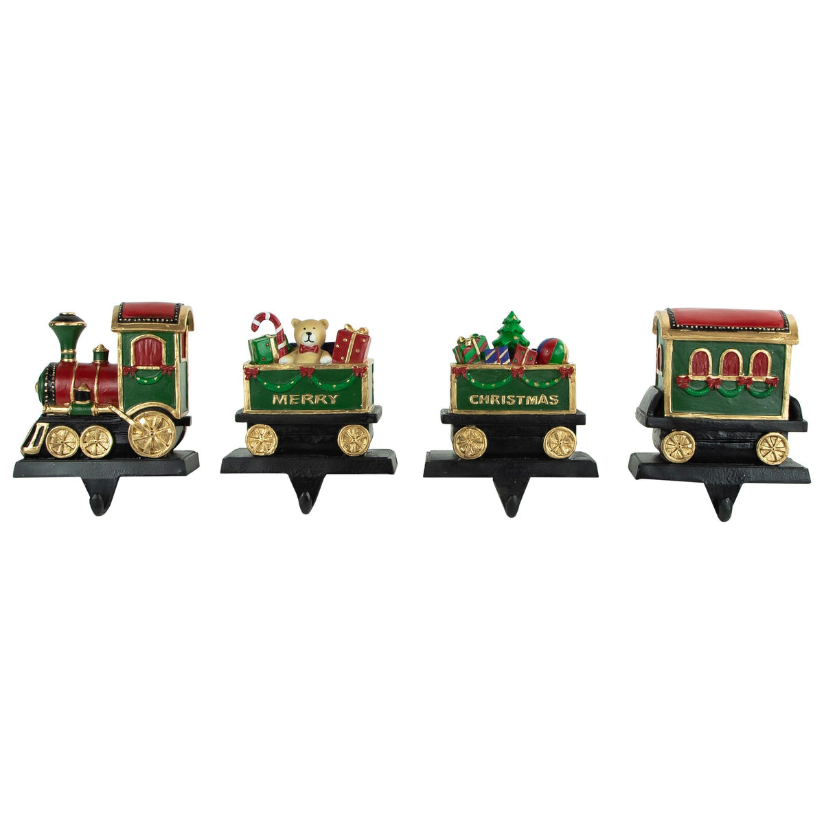 Set of 4 Merry Christmas Train Stocking Holders 4.75"