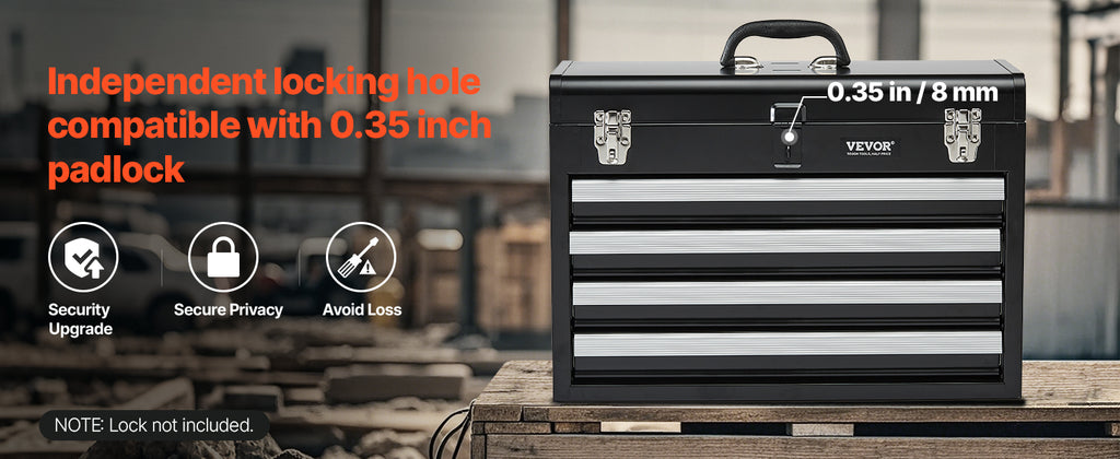 Metal Tool Box, 20.5-inch, Portable Metal Tool Box with 4 Drawers, Small Tool Chest with EVA Liners, Ball Bearing Slide Drawers Loc& Powder Coated Finish, Multi-Function Tool Organizer