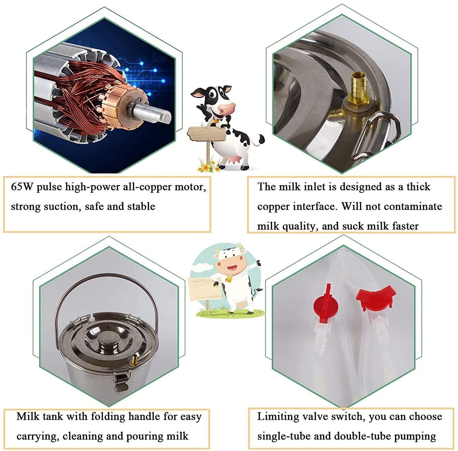 limeid milking machine kit for sheep portable electric milker milking machine, automatic portable livestock milking equipment, adjustable vacuum pump food silicone grade hose 7l,forcattle