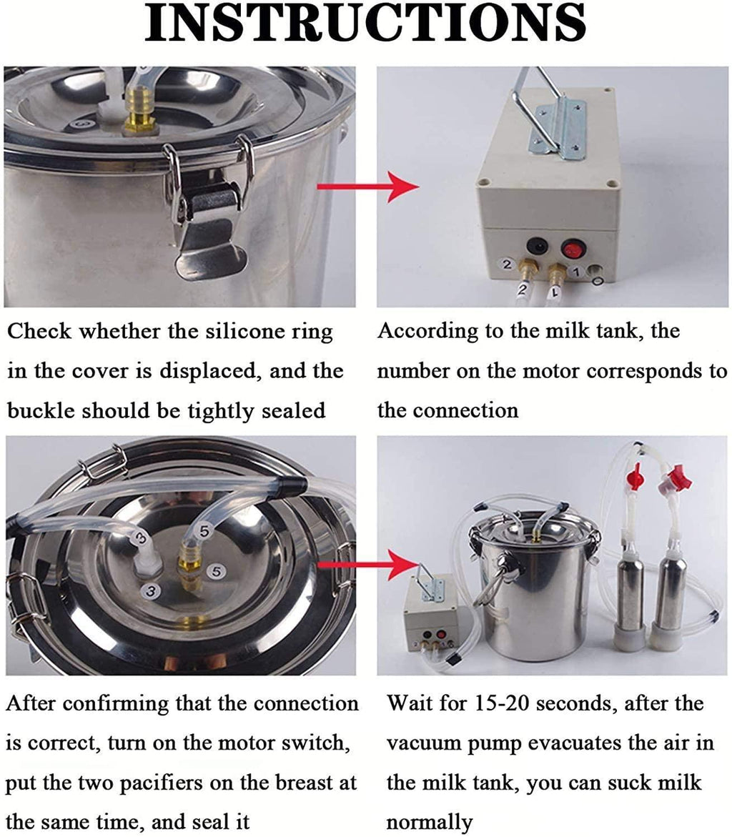 limeid milking machine kit for sheep portable electric milker milking machine, automatic portable livestock milking equipment, adjustable vacuum pump food silicone grade hose 7l,forcattle