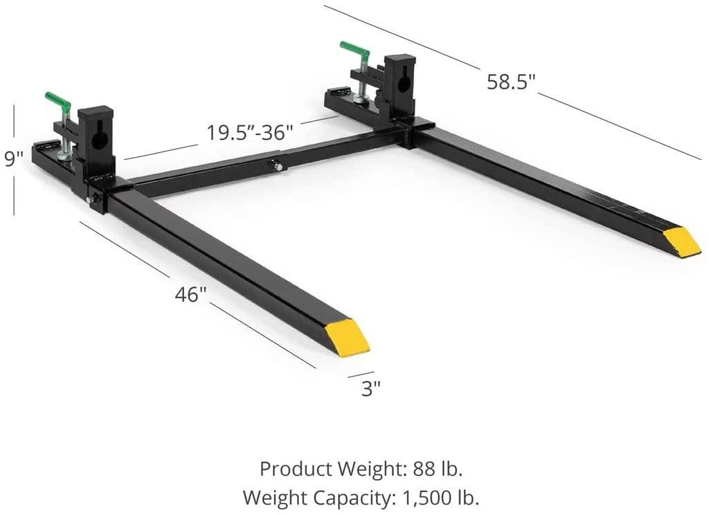 titan attachments light-duty 46" clamp-on pallet forks stabilizer bar rated 1,500 lb loader or skid steer