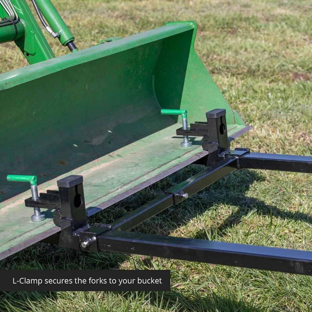 titan attachments light-duty 46" clamp-on pallet forks stabilizer bar rated 1,500 lb loader or skid steer