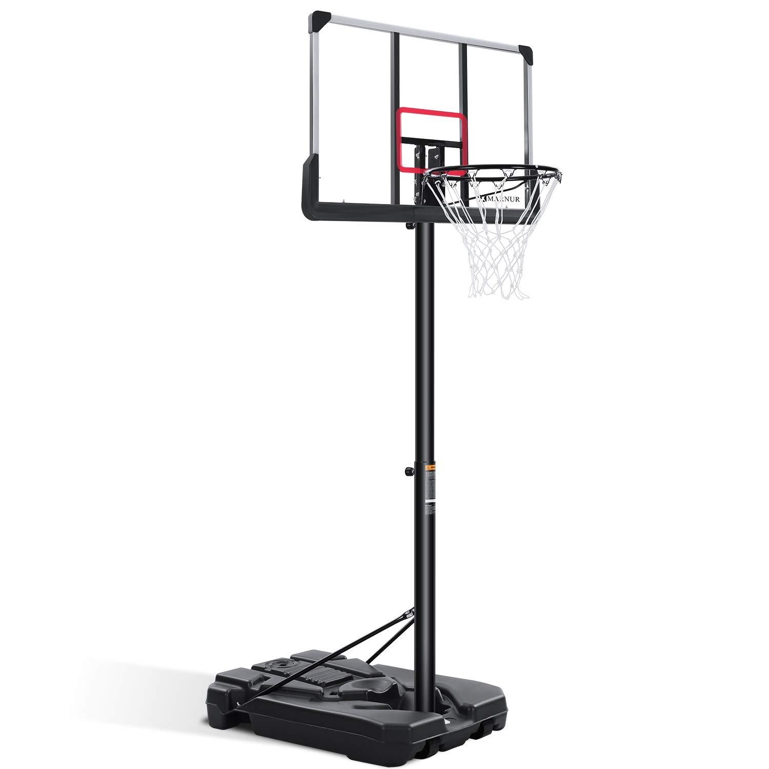 MARNUR Basketball Hoop Portable Basketball Goal System with Adjustable Height with Big Backboard &amp; Wheels and LarBase for Youth &amp; Adults Family Indoor Outdoor