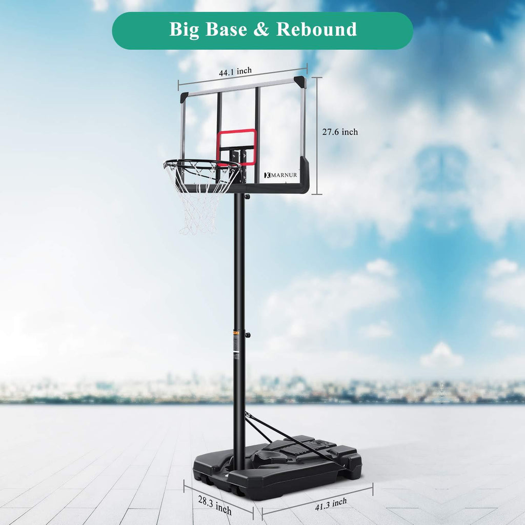 MARNUR Basketball Hoop Portable Basketball Goal System with Adjustable Height with Big Backboard &amp; Wheels and LarBase for Youth &amp; Adults Family Indoor Outdoor