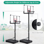 MARNUR Basketball Hoop Outdoor Basketball Goal Portable Basketball System Set with Height Adjustable 6ft 7in-10ft with 44 Inch Backboard &amp; Wheels for Family Indoor