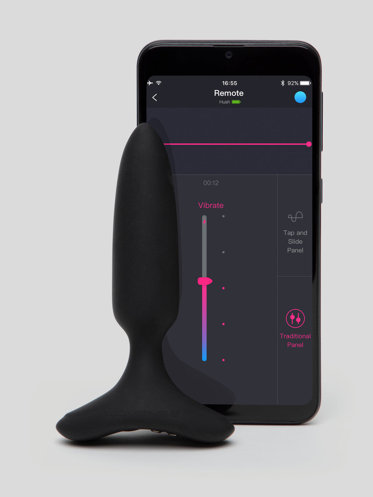 Lovense Hush 2 Slim App Controlled Rechargeable Vibrating Butt Plug 4 Inch, Black