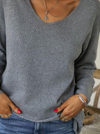 V-neck Solid Color Loose Casual Sweater Pullover