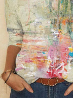 Fashion Printed Round Neck Long Sleeve Casual T-shirt