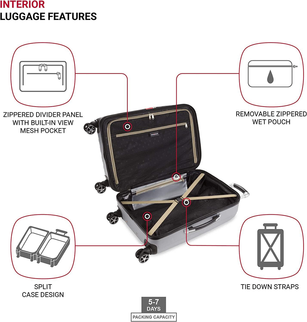 7585 Hardside Expandable Luggage with Spinner Wheels, Silver, Checked-Medium 23-Inch