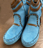 New Blue Round Toe Women Ankle Boots