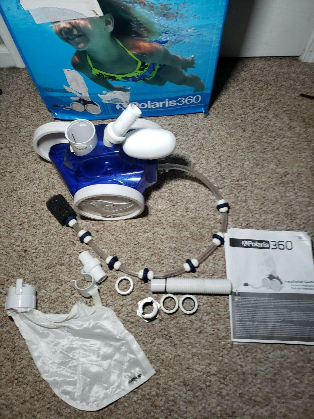 polaris 360 pool sweep pool cleaner head unit with hoses.