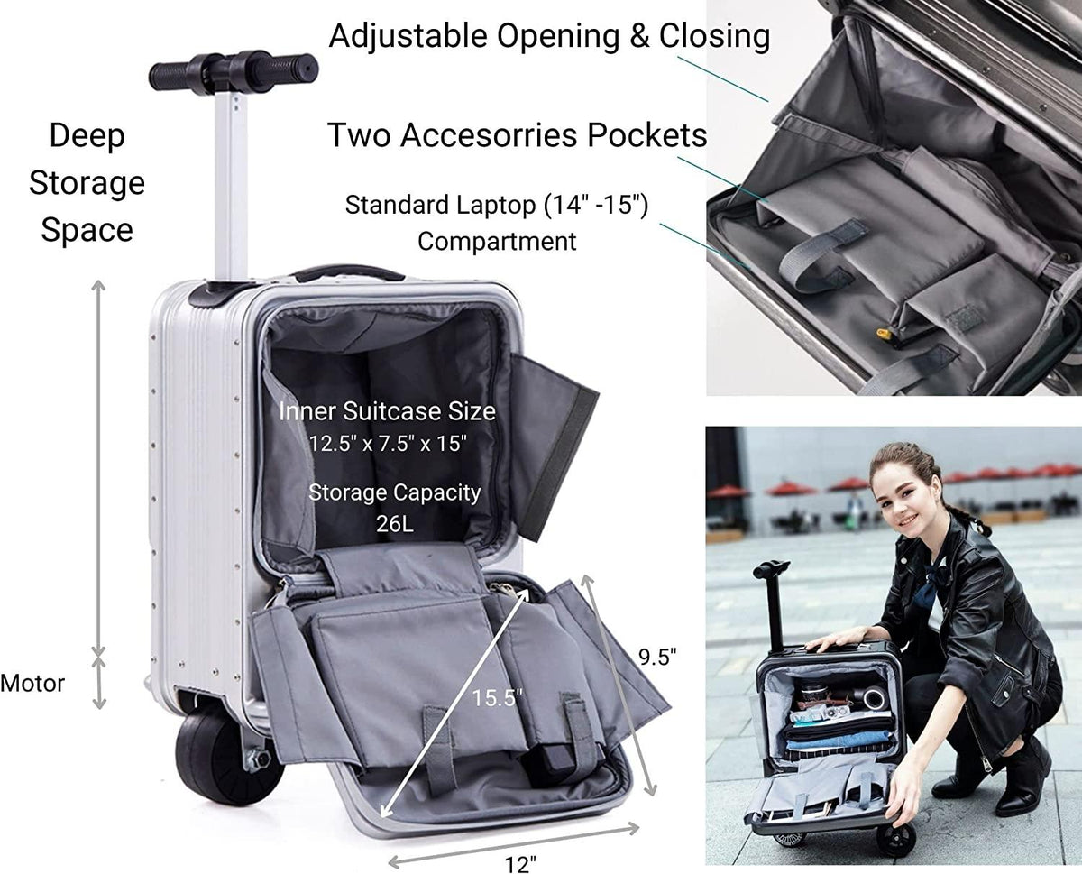 Puledro- Smart Motorized Rideable Carry-on Suitcase/Luggage for Adults/Kids (Black)