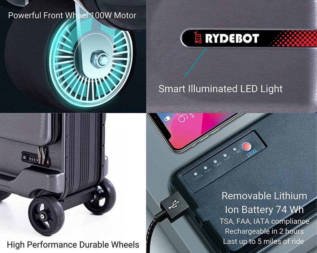 Puledro- Smart Motorized Rideable Carry-on Suitcase/Luggage for Adults/Kids (Black)