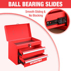 Portable Mini Metal Tool Box with 2 Drawers | Metal Tool Chest, Ball Bearing Slides, Top Storage, Latch Handle, PVC Drawer Liners, PP Feet Pads