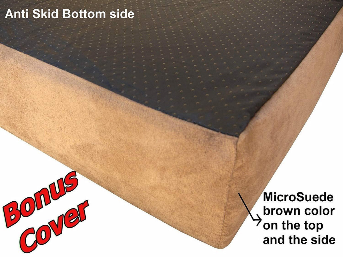 Dogbed4less Premium Memory Foam Dog Bed, Joint-Relief Orthopedic | Waterproof Liner, Washable Durable Denim Cover and Bonus 2nd External Case, 7 Sizes, Brown