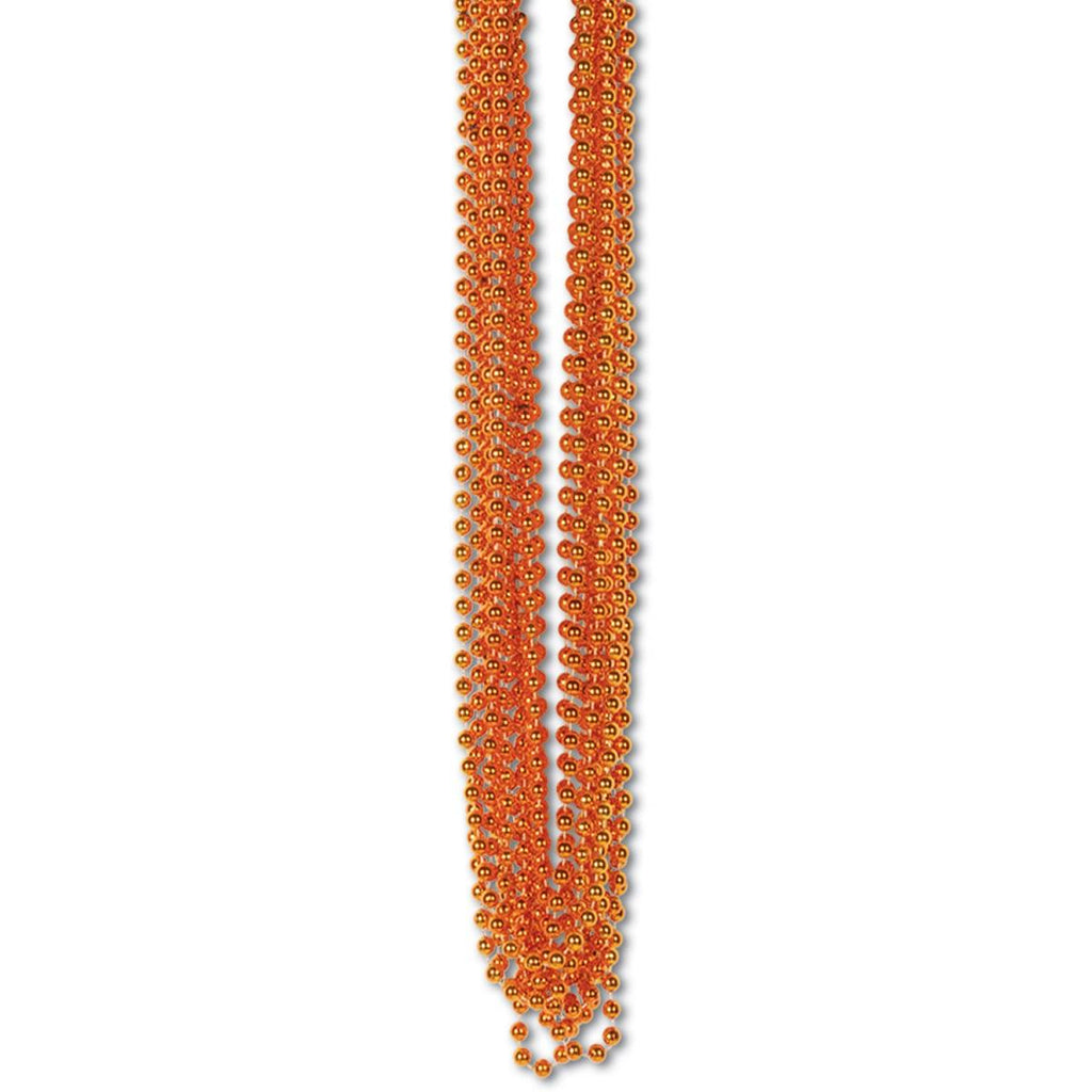 Club Pack of 720 Orange Metallic Halloween Small Round Beaded Necklace Party Favors 33''