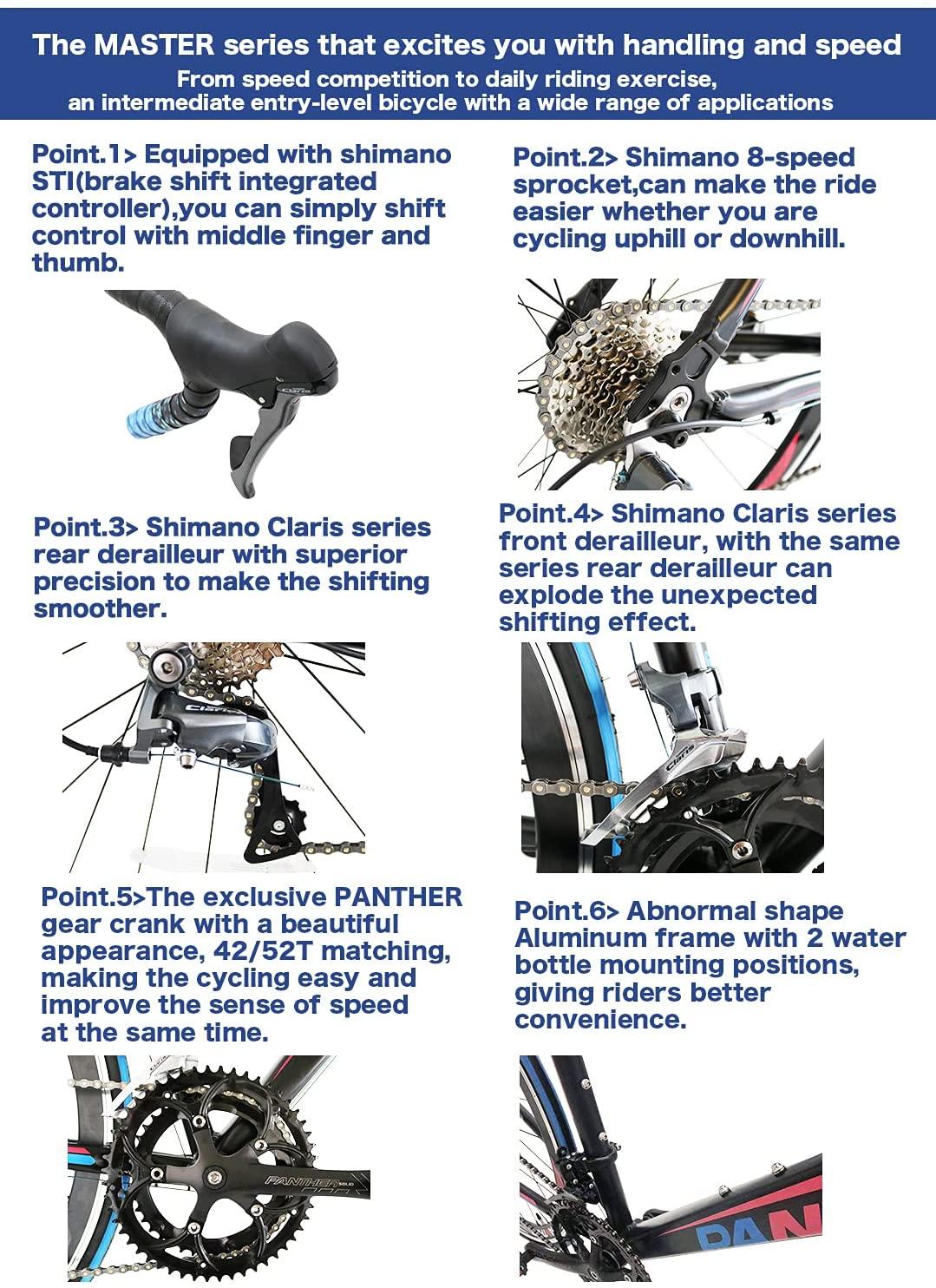 PANTHER(Japanese Brands) Road Bike  Series  16speeds,STI Brake Shifting Integrated Controller,Aluminum Frame,700×25C,Drop Handlebars, Disassembled Wheel