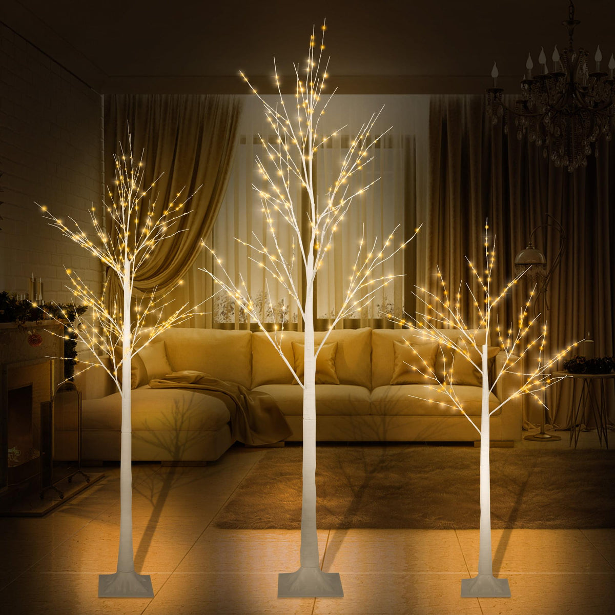 4ft, 5ft and 6ft Birch Tree, Set of 3, SYNGAR Birch Tree with Warm White LED Lights, for Christmas Decoration, Fits for Indoor Outdoor Garden Party Wedding, Lighted Christmas Tree for Home, D4006