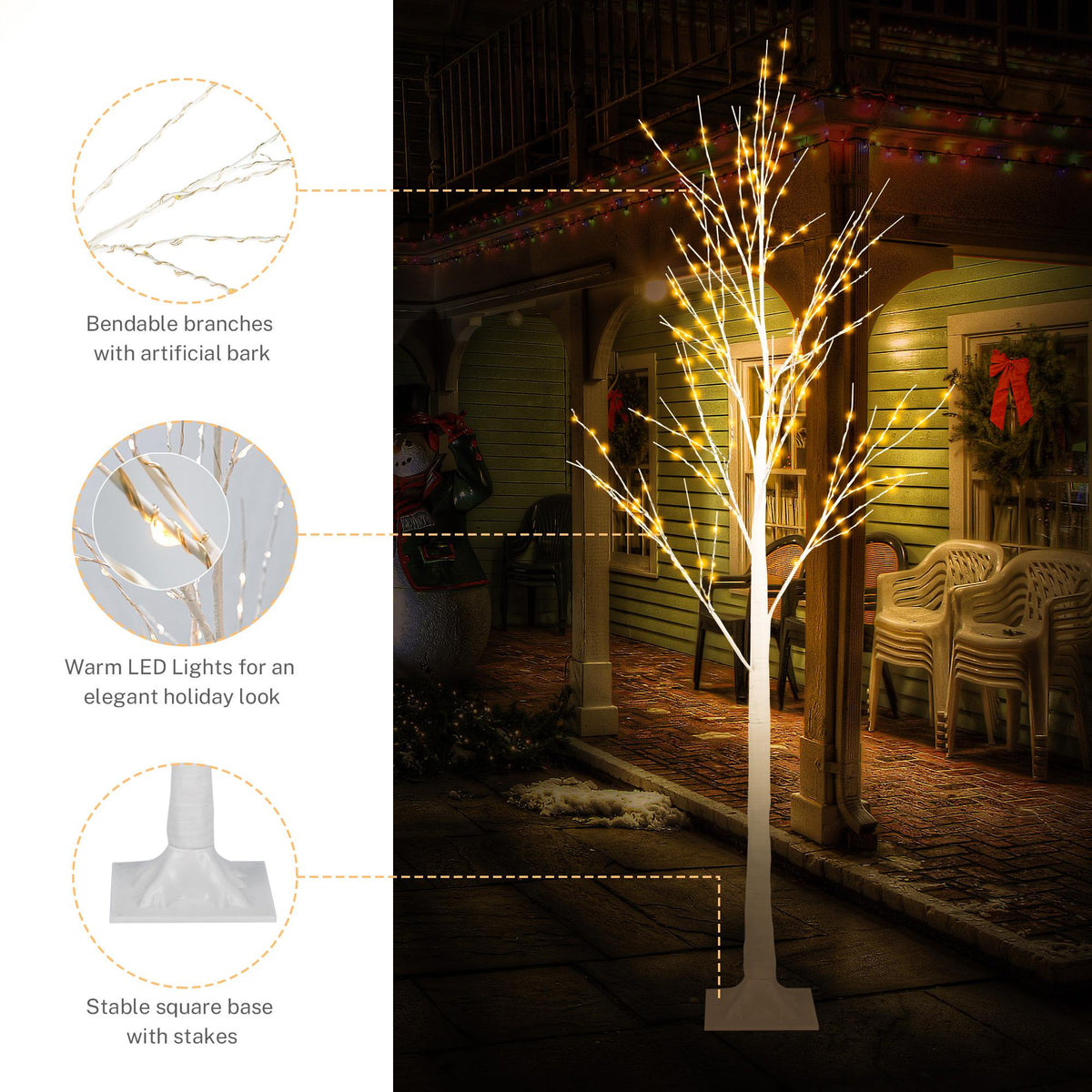 4ft, 5ft and 6ft Birch Tree, Set of 3, SYNGAR Birch Tree with Warm White LED Lights, for Christmas Decoration, Fits for Indoor Outdoor Garden Party Wedding, Lighted Christmas Tree for Home, D4006