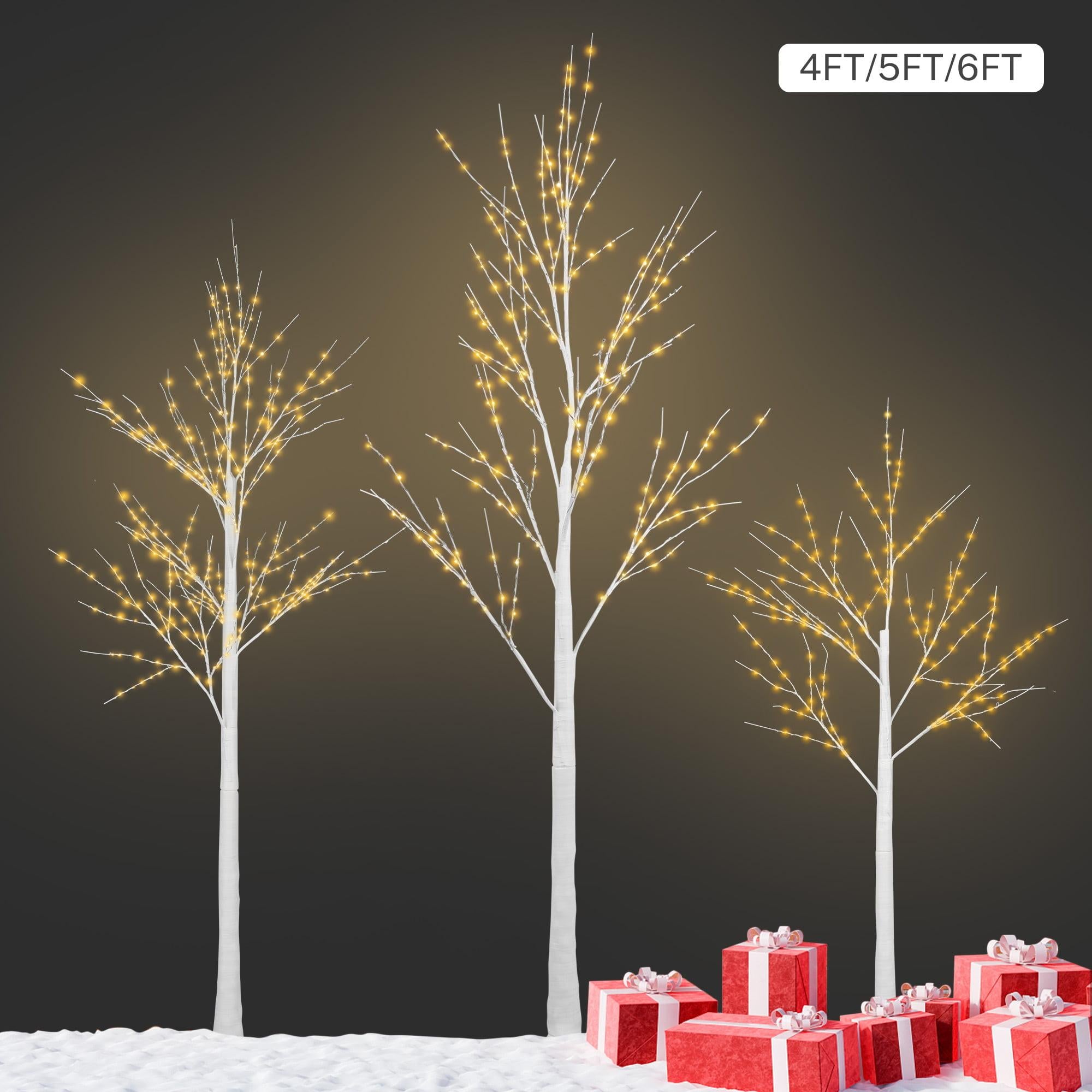 4ft, 5ft and 6ft Birch Tree, Set of 3, SYNGAR Birch Tree with Warm White LED Lights, for Christmas Decoration, Fits for Indoor Outdoor Garden Party Wedding, Lighted Christmas Tree for Home, D4006